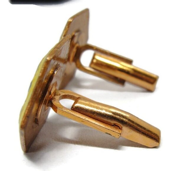 Yellow Dots Enamel Copper Cufflinks Shirt Accessories Wedding Vintage - Picture 4 of 12